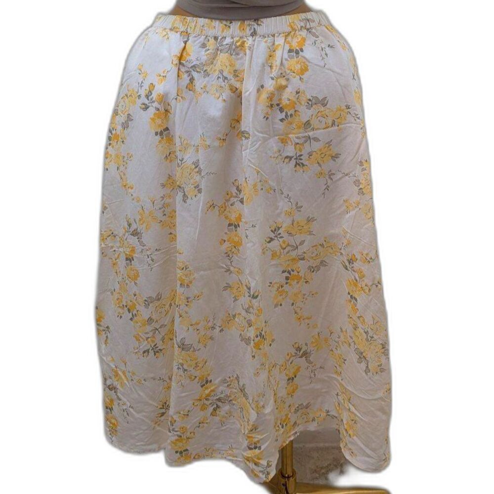 Women Floral White and Yellow Floral Midi Skirt Size L